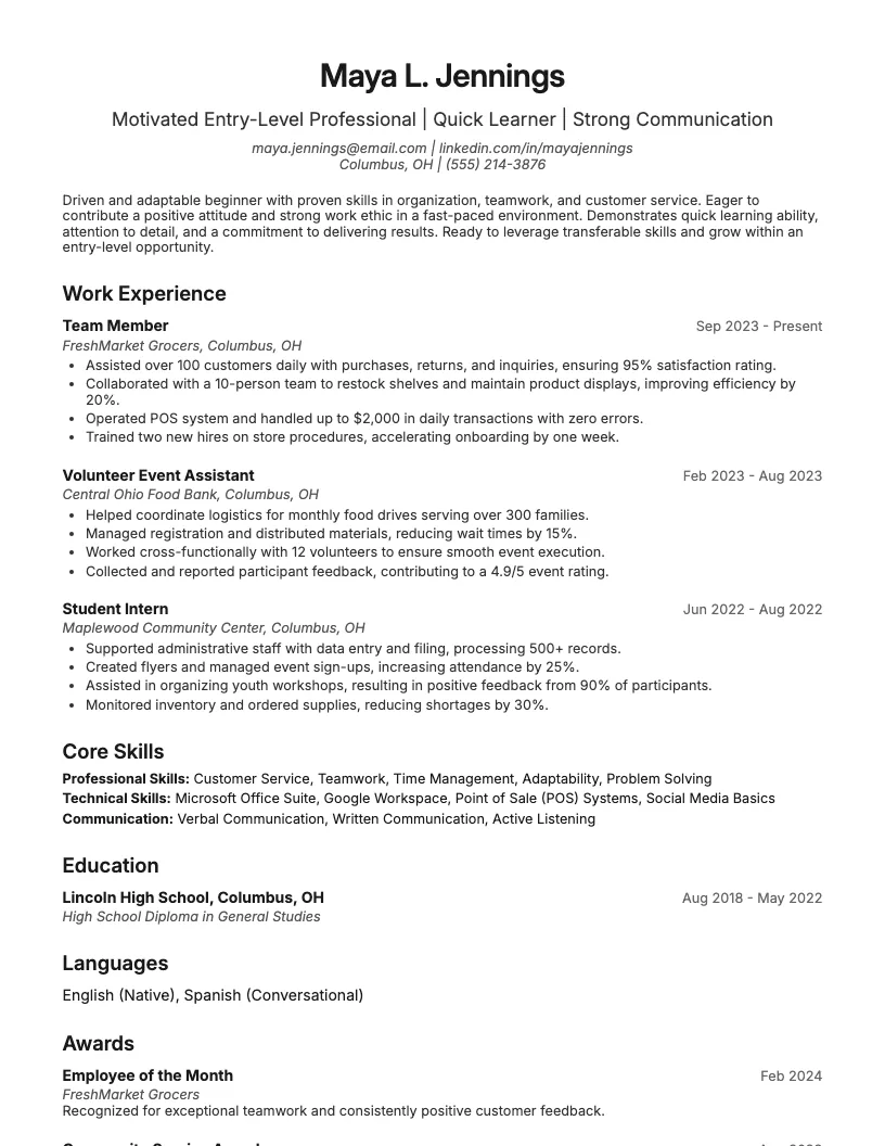 New Teacher Resume Example