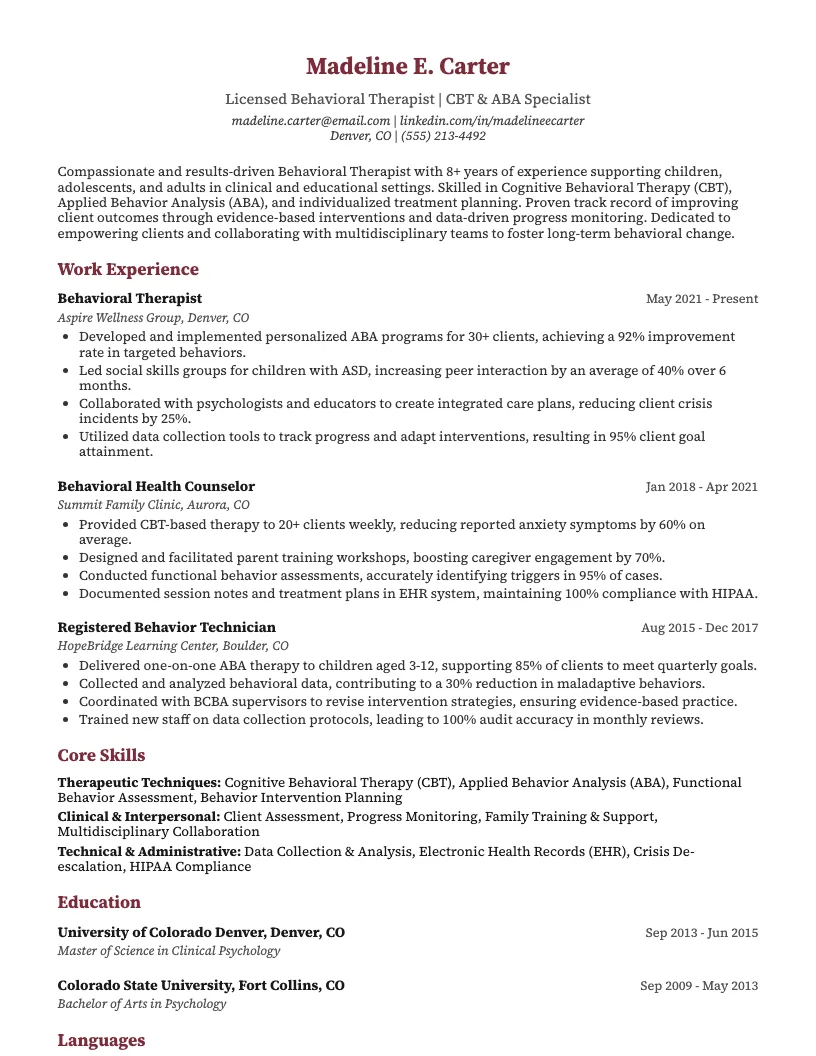 Addiction Support Worker Resume Example