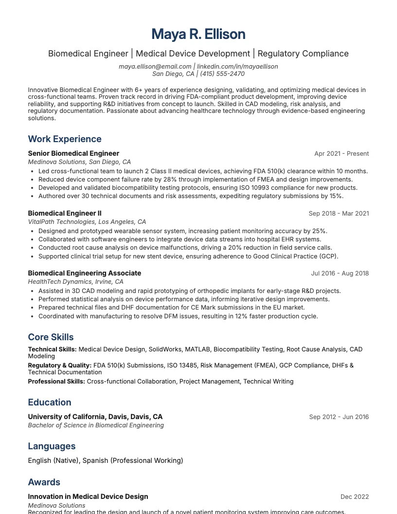 Materials Engineer Resume Example