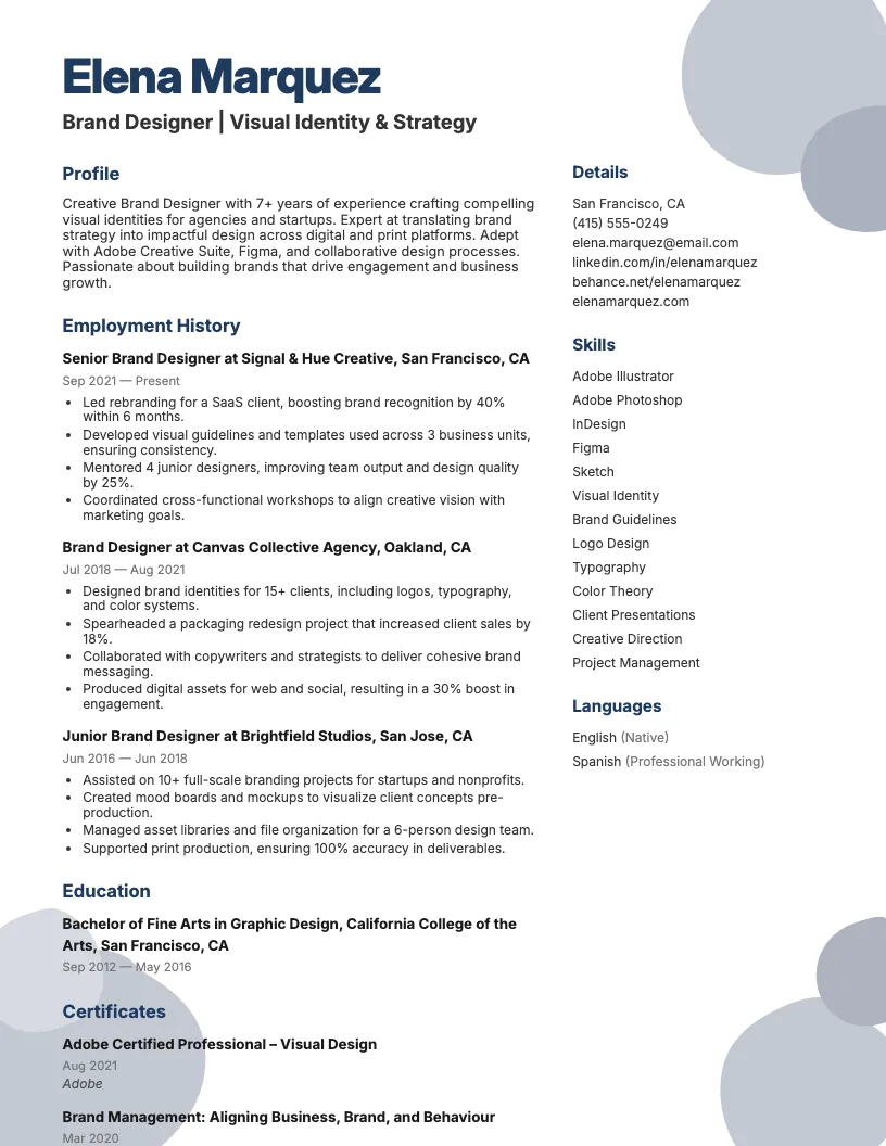 Brand Designer Resume Example