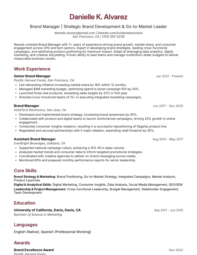 Category Manager Resume Example