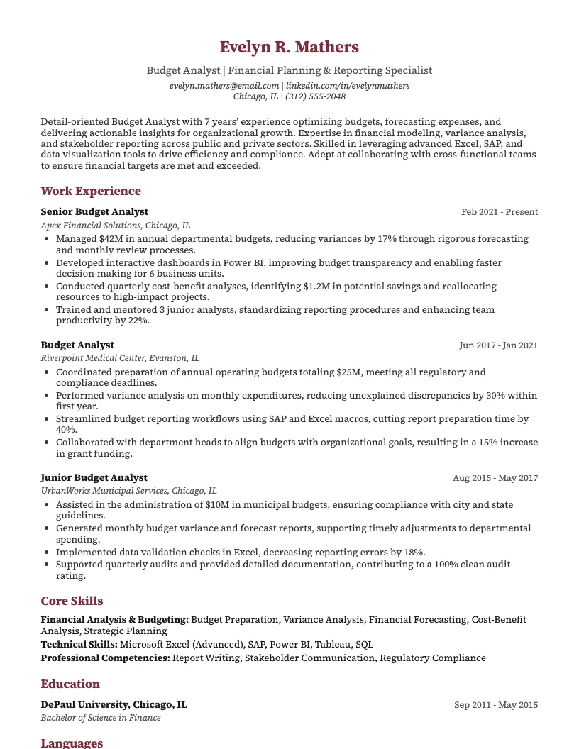 Grants Budget Analyst Resume Example
