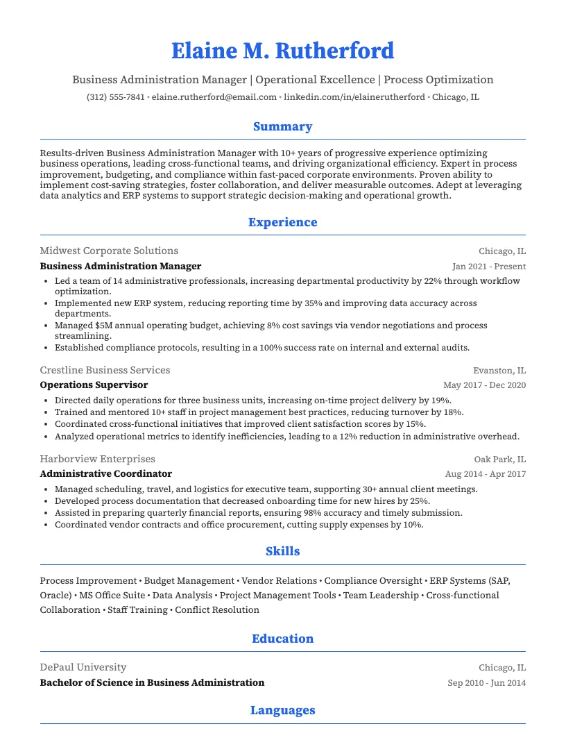 Administrative Manager resume example