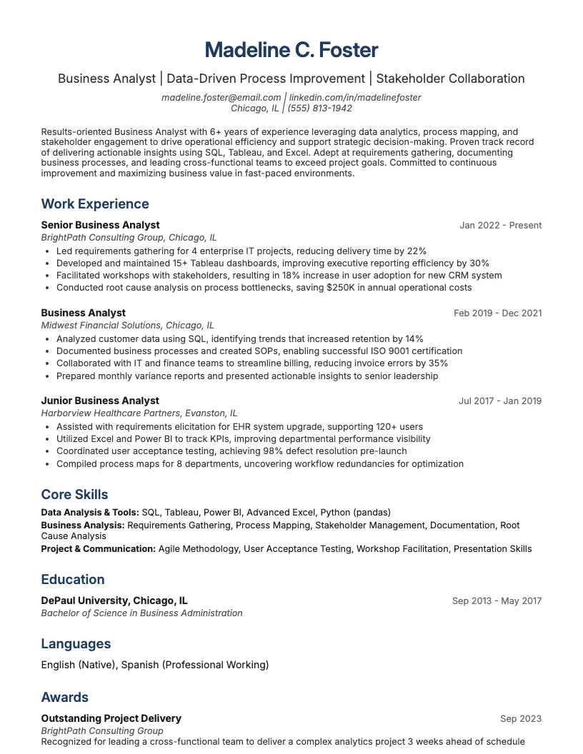 Procurement Analyst Resume Example