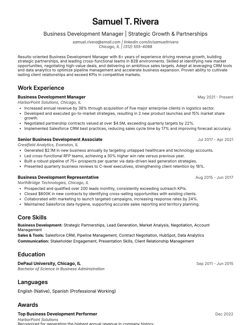Strategic Partnerships Manager Resume Example