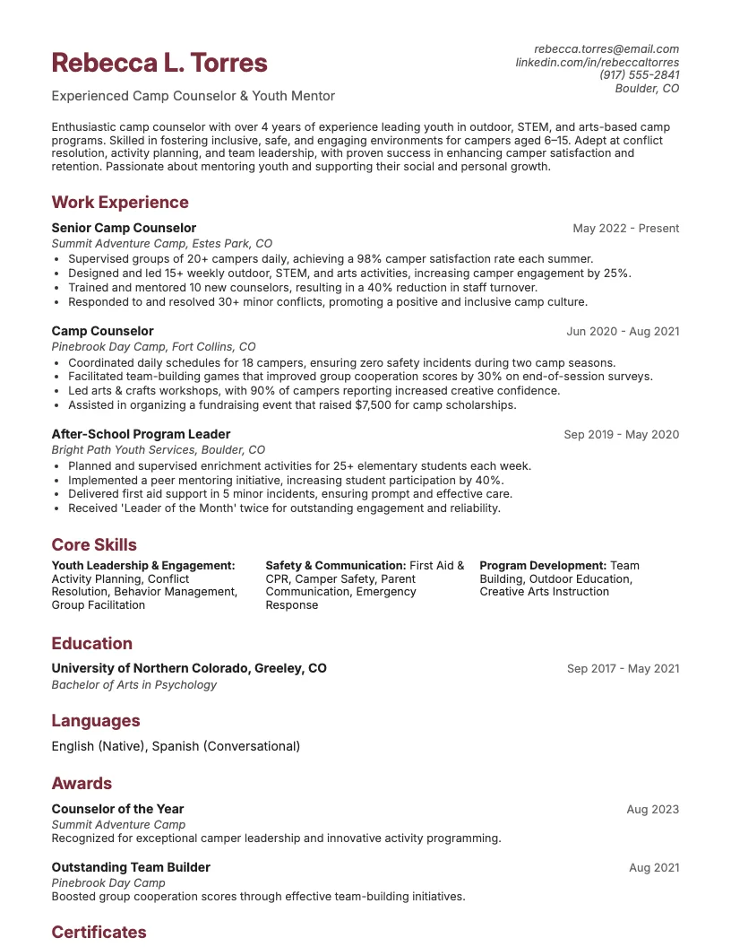 Youth Mentor Volunteer Resume Example