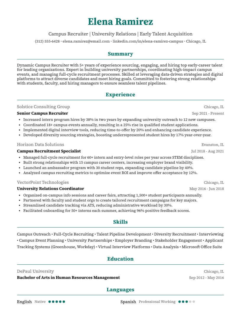 Campus Recruiter Resume Example