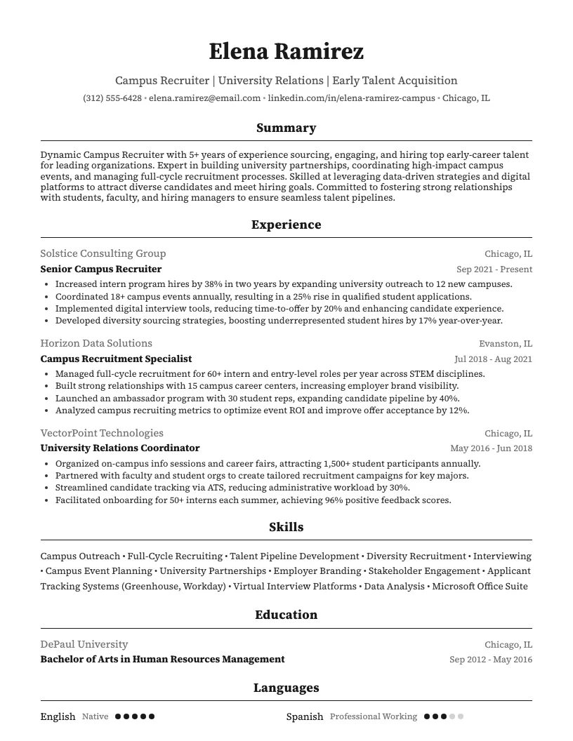 Campus Recruiter Resume Example