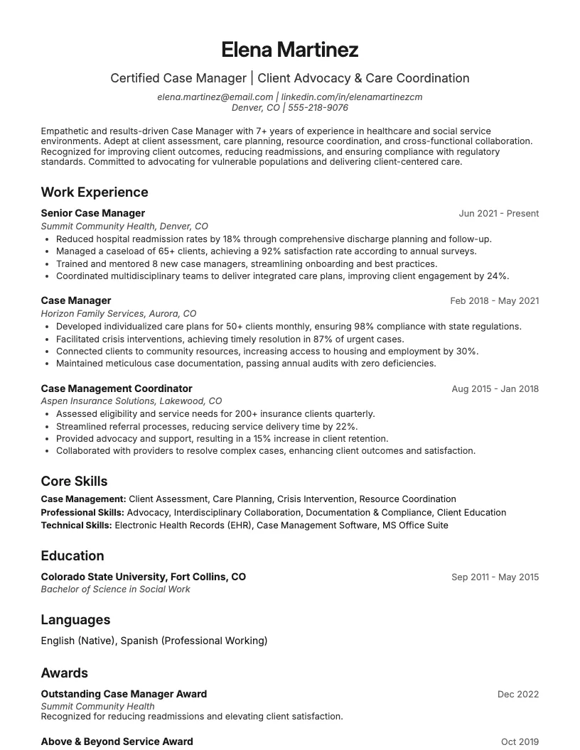 Registered Nurse Case Manager Resume Example