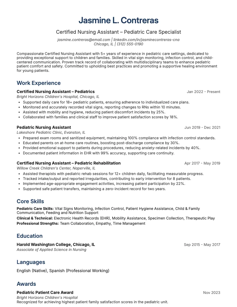 Pediatric Registered Nurse Resume Example