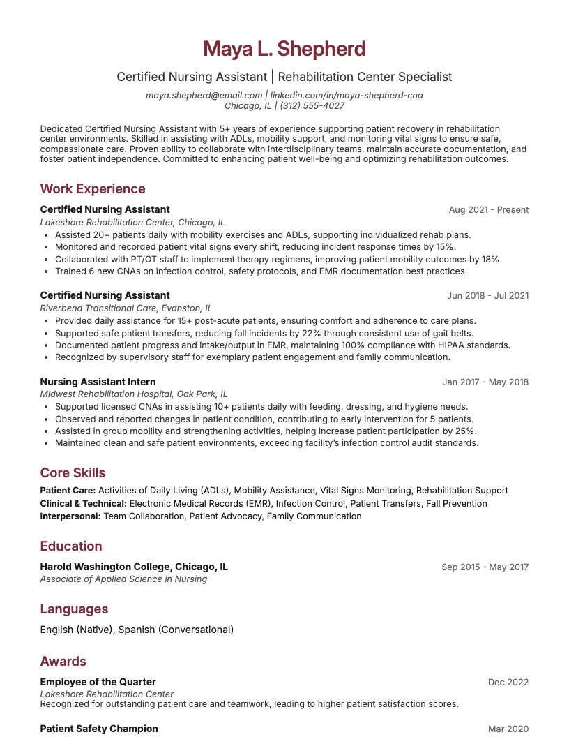 Rehabilitation Nurse - Nursing Home Resume Example