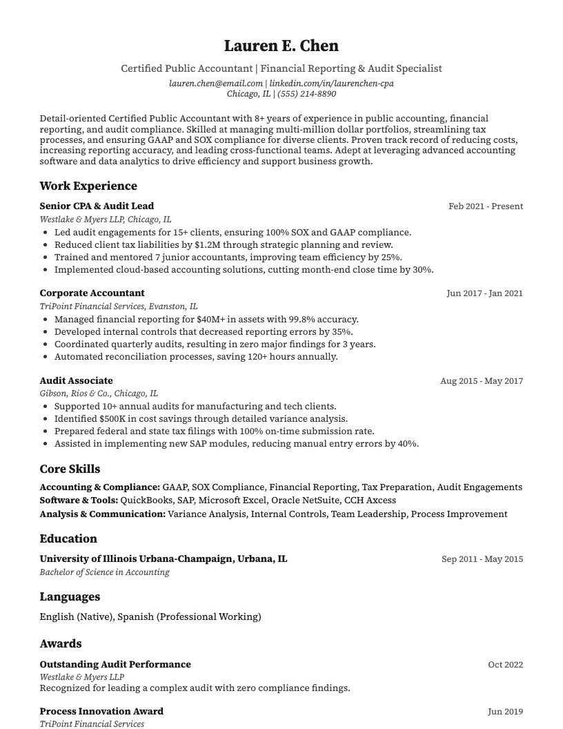 Certified Public Accountant Cpa Resume Example