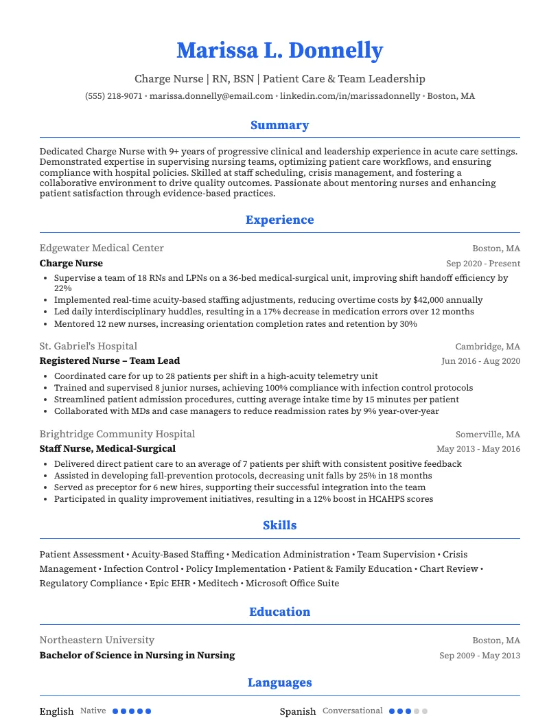 ICU Registered Nurse Resume Example