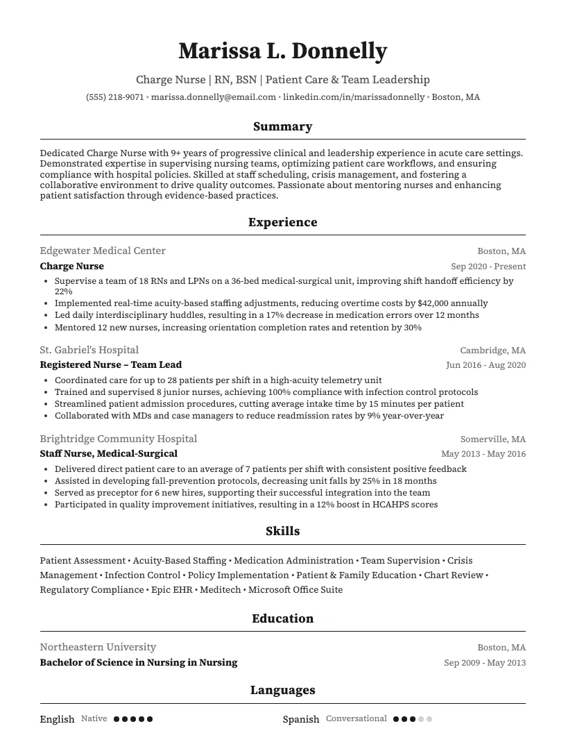 Staff Nurse Resume Example