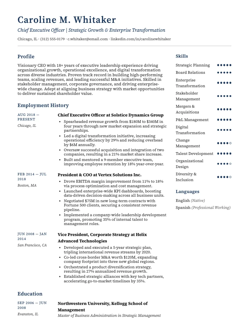 CEO resume example
