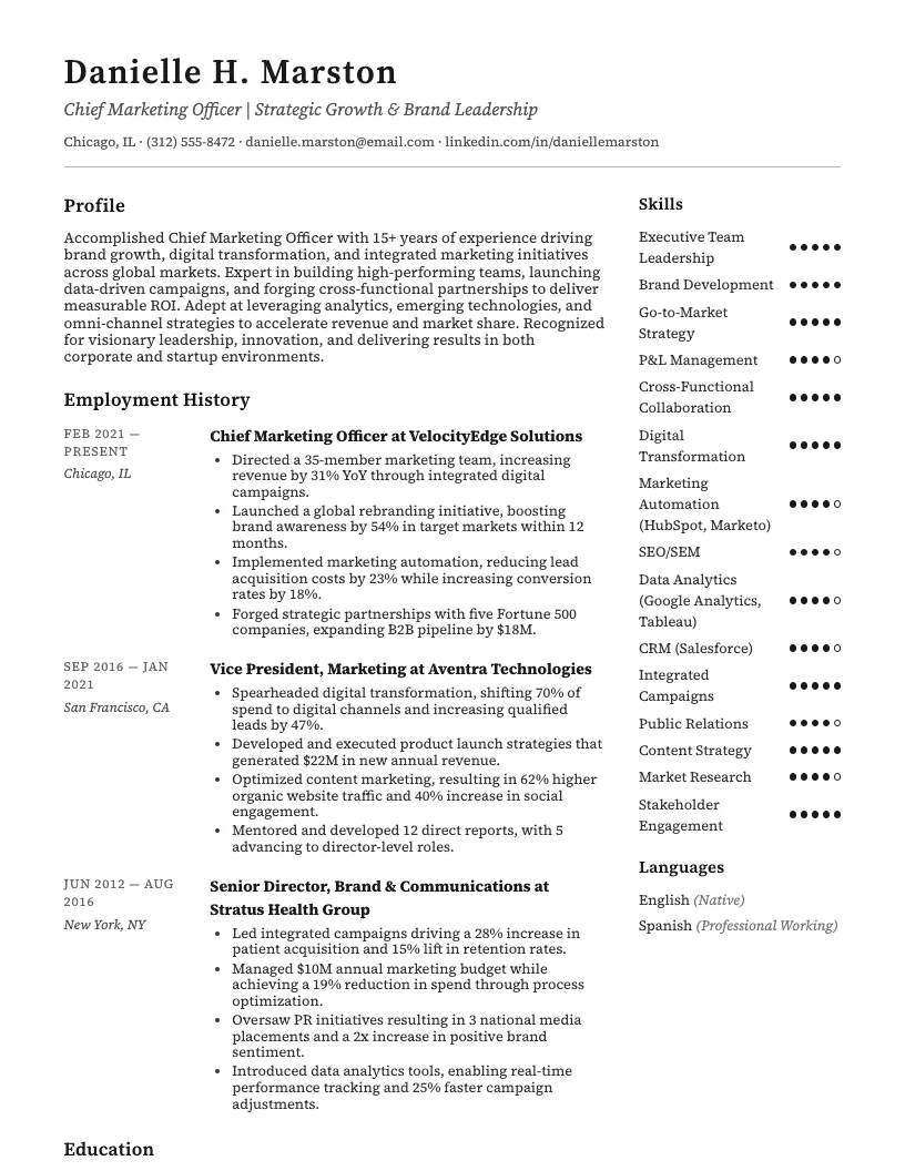 Integrated Marketing Director Resume Example
