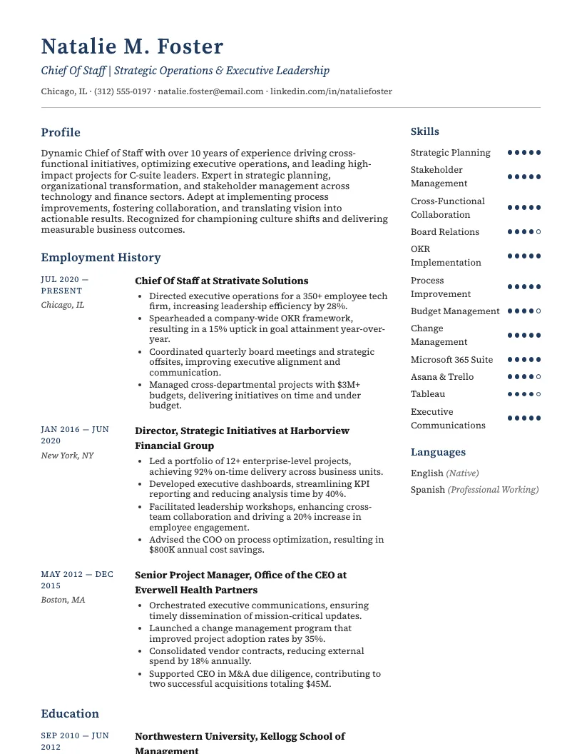 Chief Strategy Officer Resume Example