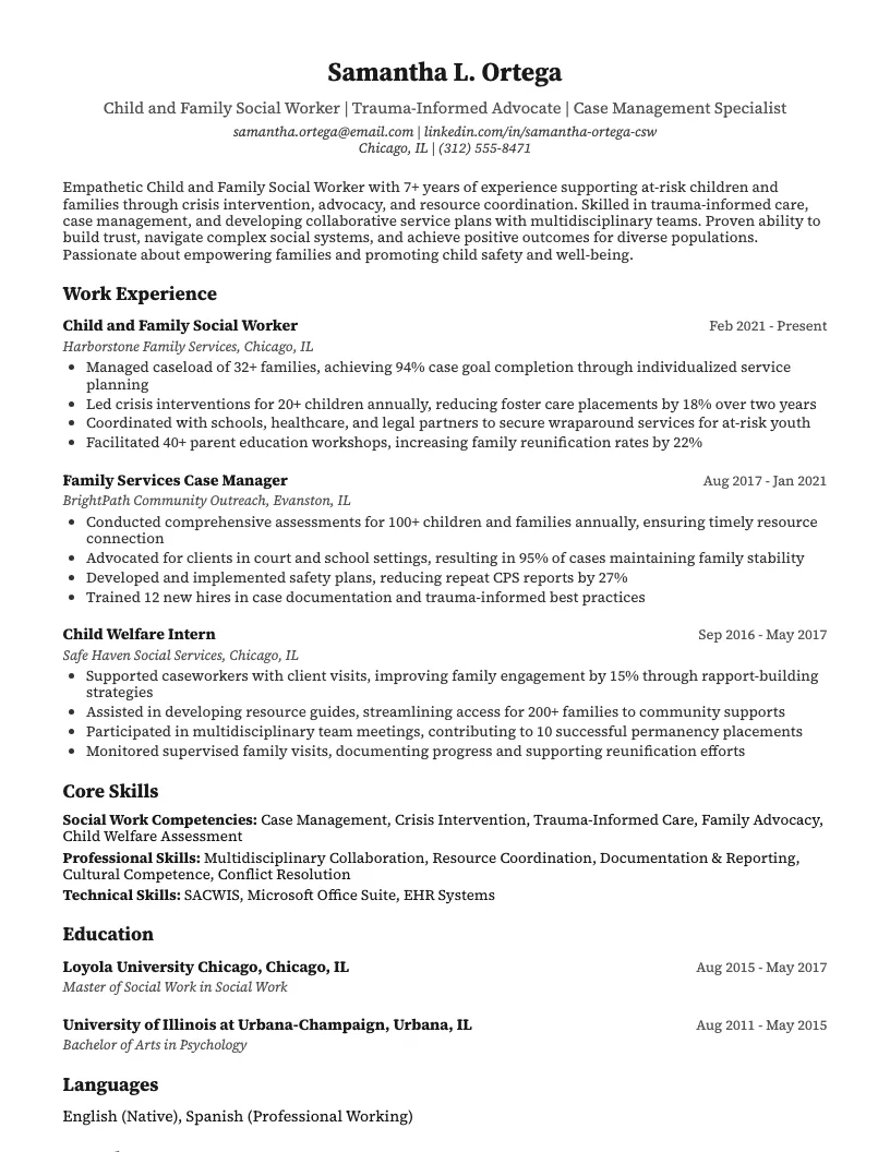 Family Support Worker Resume Example
