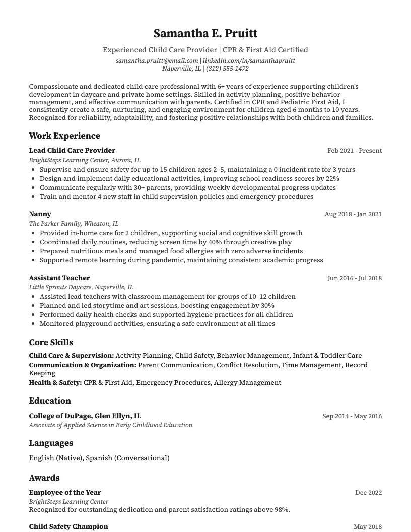 Child Care Resume Template resume template