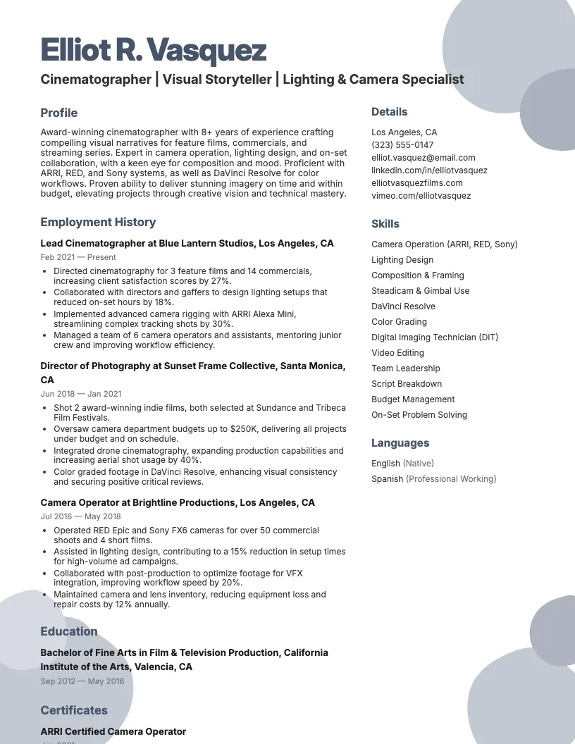 Post Production Editor Resume Example