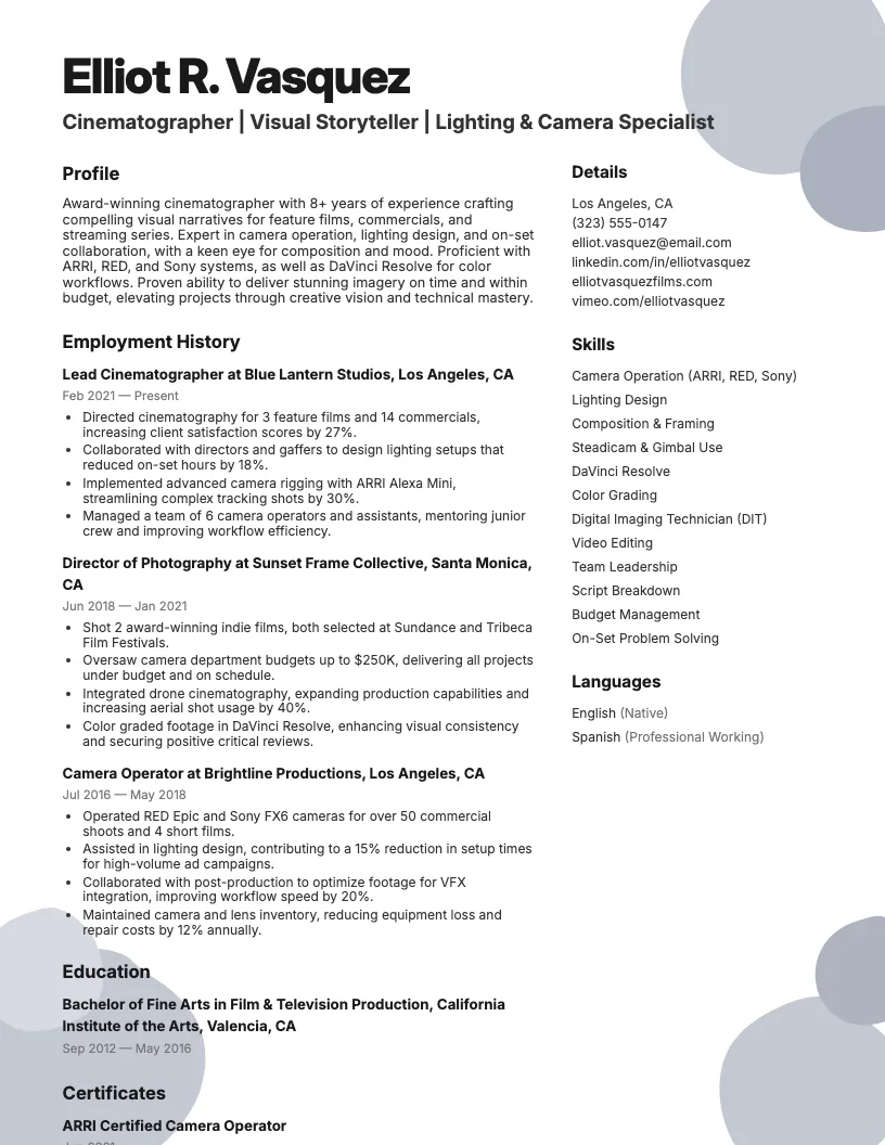 Video Producer Resume Example