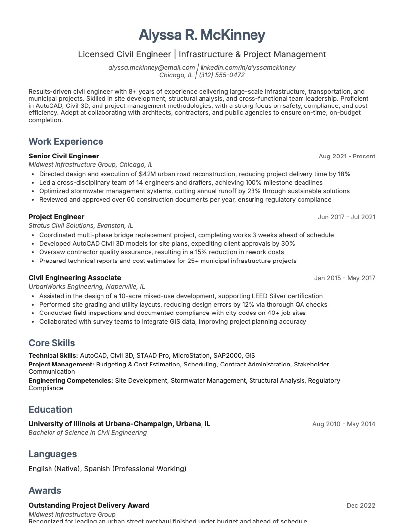 Civil Engineer resume example
