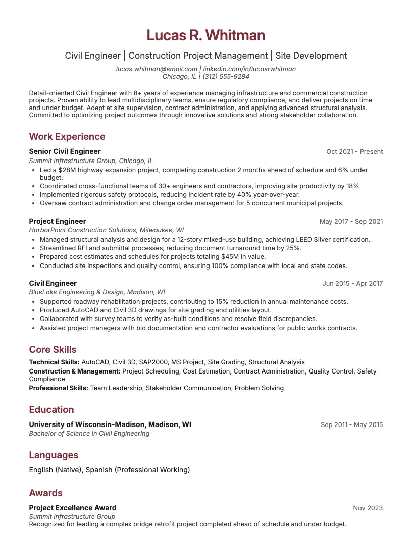 Civil Engineer Resume Example