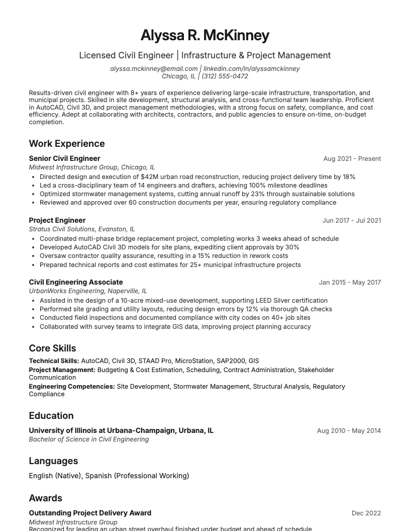 Civil Engineer Resume Example