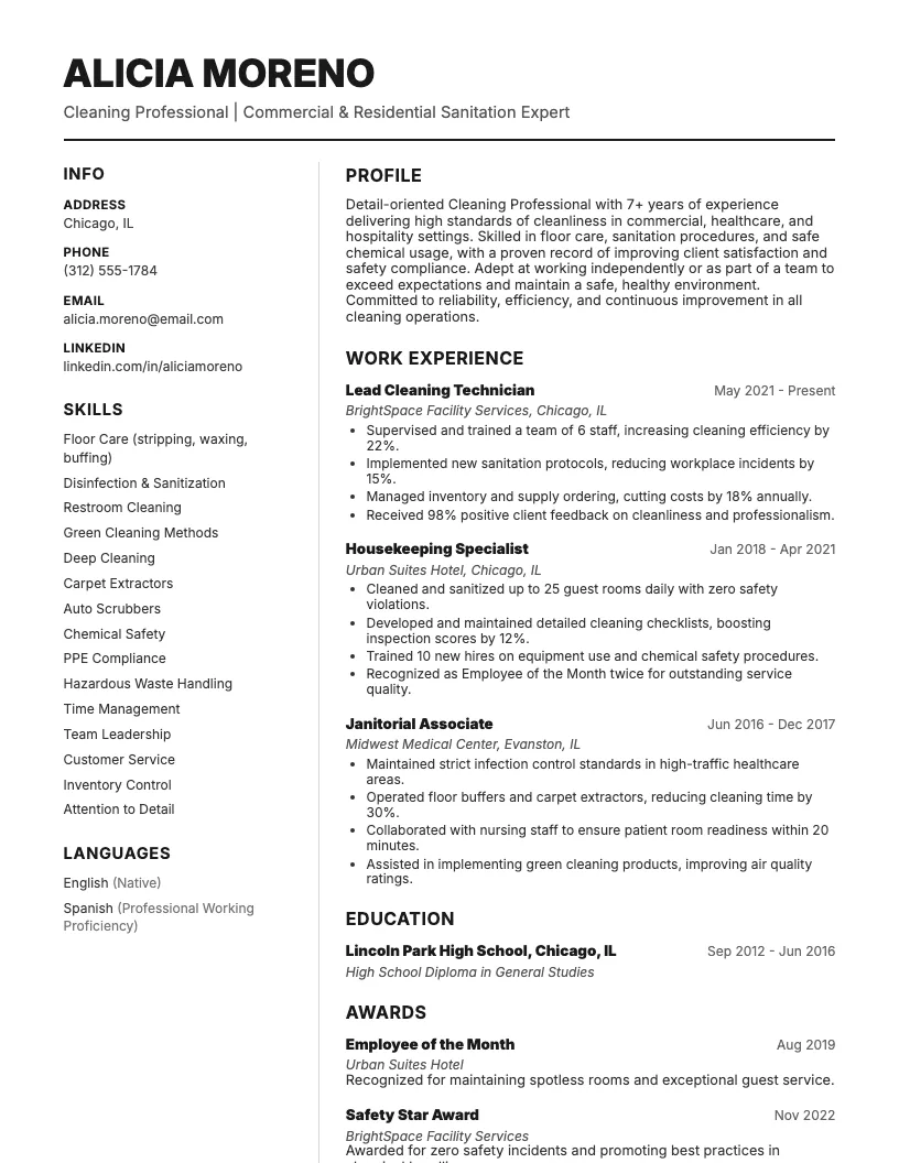 Hotel Housekeeping Manager Resume Example