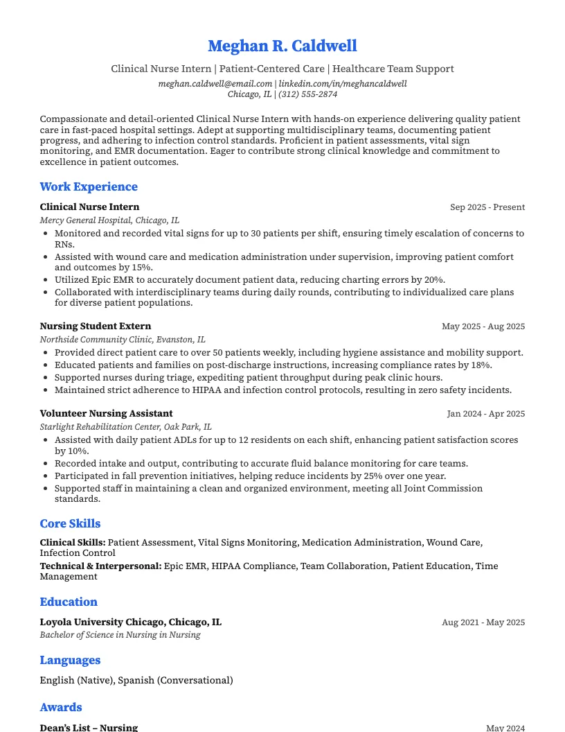 Clinical Nurse Resume Example