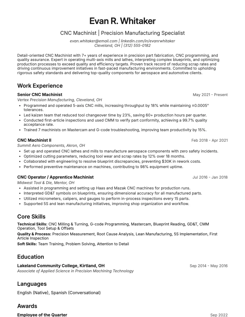 Mechanical CAD Technician Resume Example