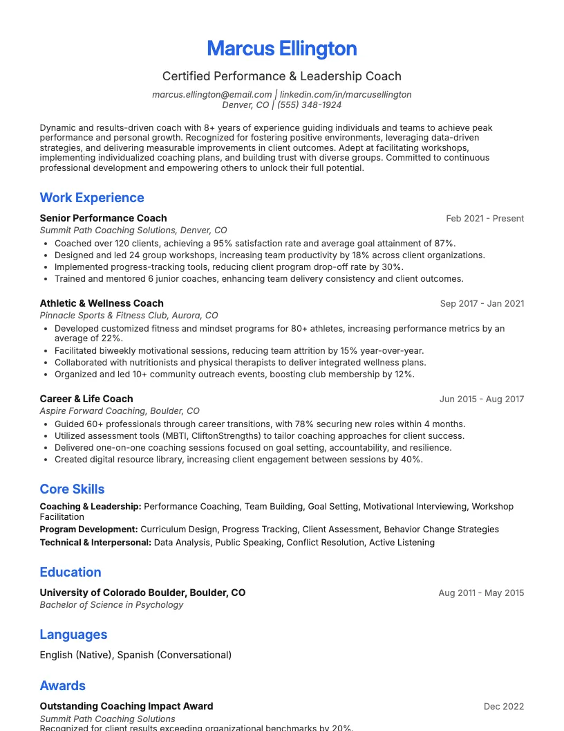 Coach Resume Examples Resume Example
