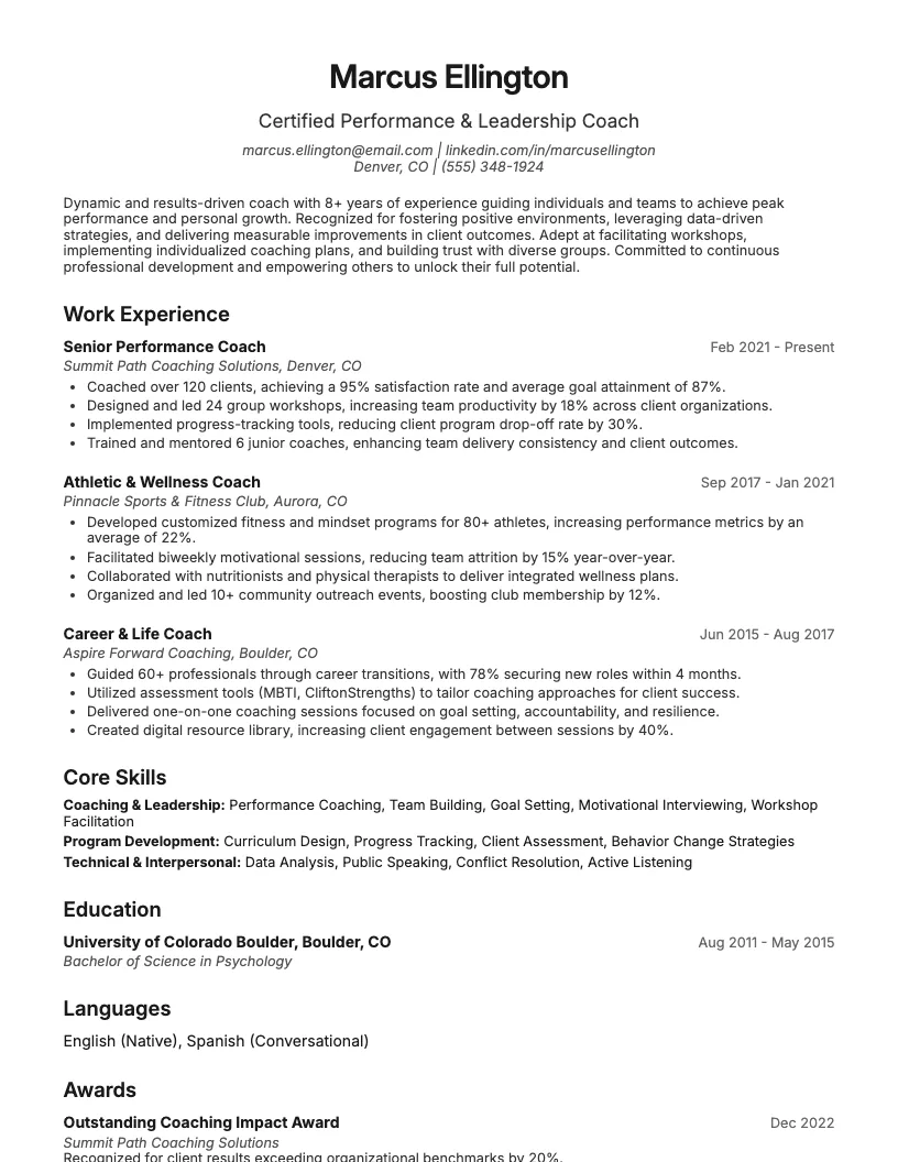Coach Resume Examples Resume Example