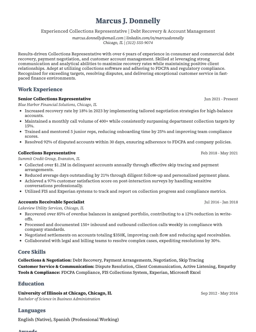 Patient Account Representative Resume Example