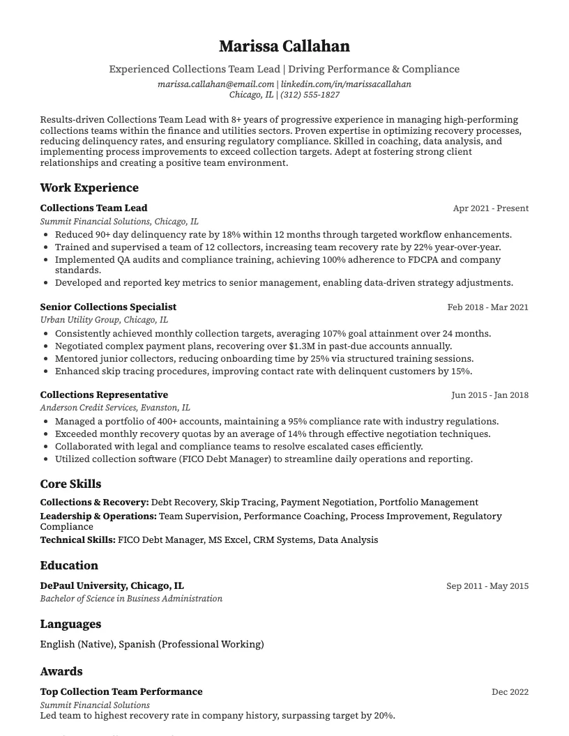 Warehouse Team Lead Resume Example
