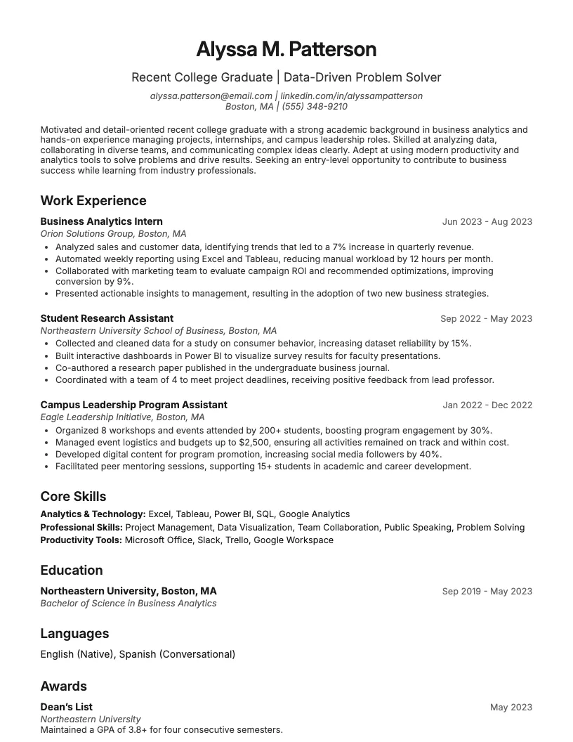 College Graduate Resume Example