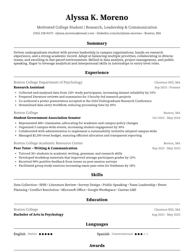 College Resume Example