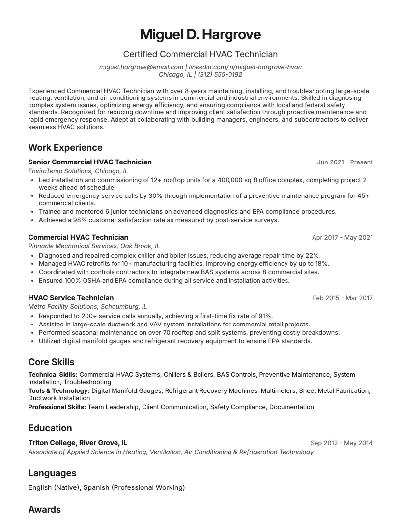 Building Engineer Resume Example