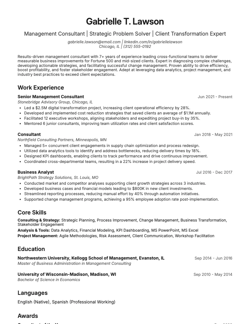 Consulting Resume Examples Resume Example