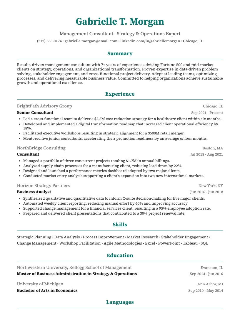 Consulting Resume Example