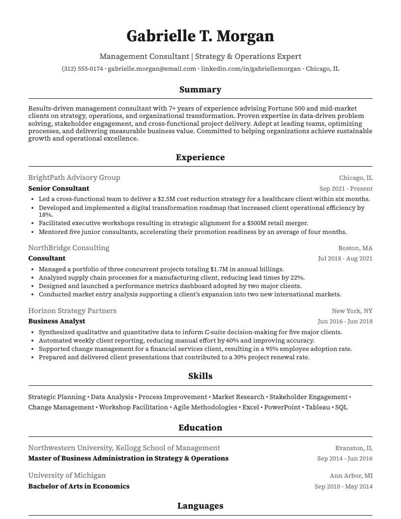 Consulting Resume Examples Resume Example