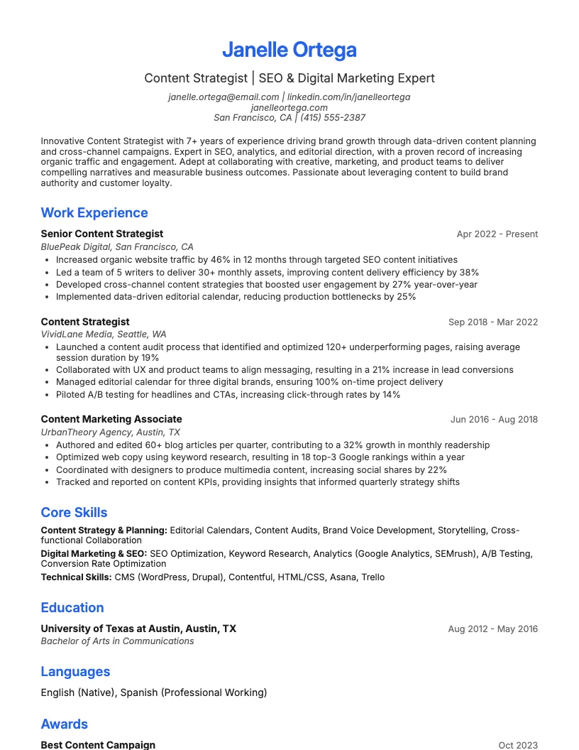Content Strategist Resume Example
