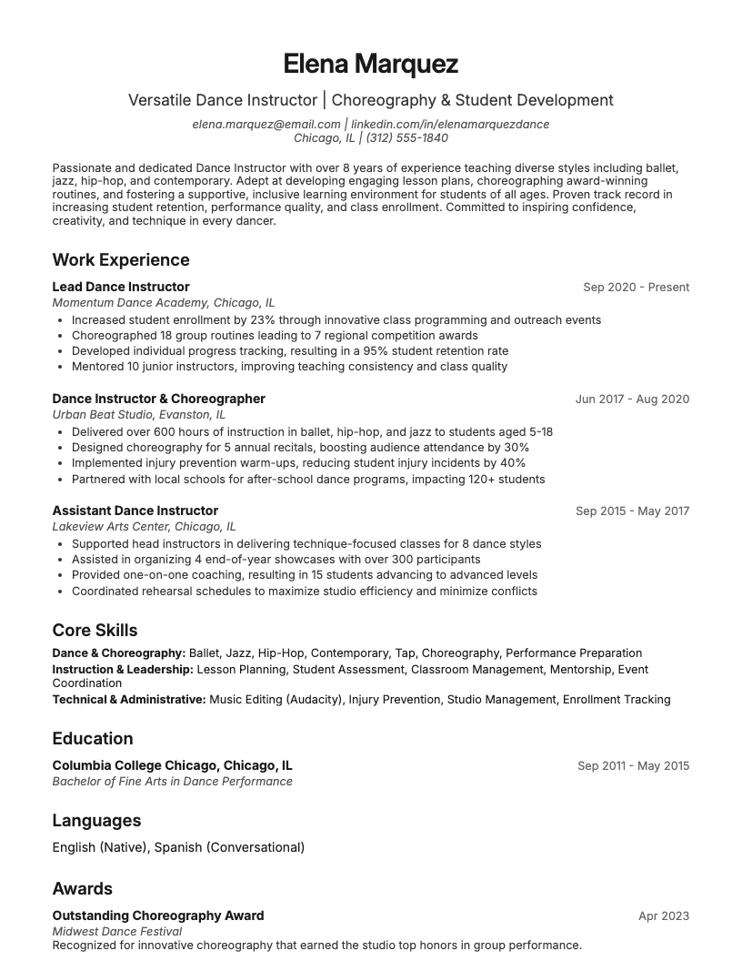 Dance Resume Template resume template