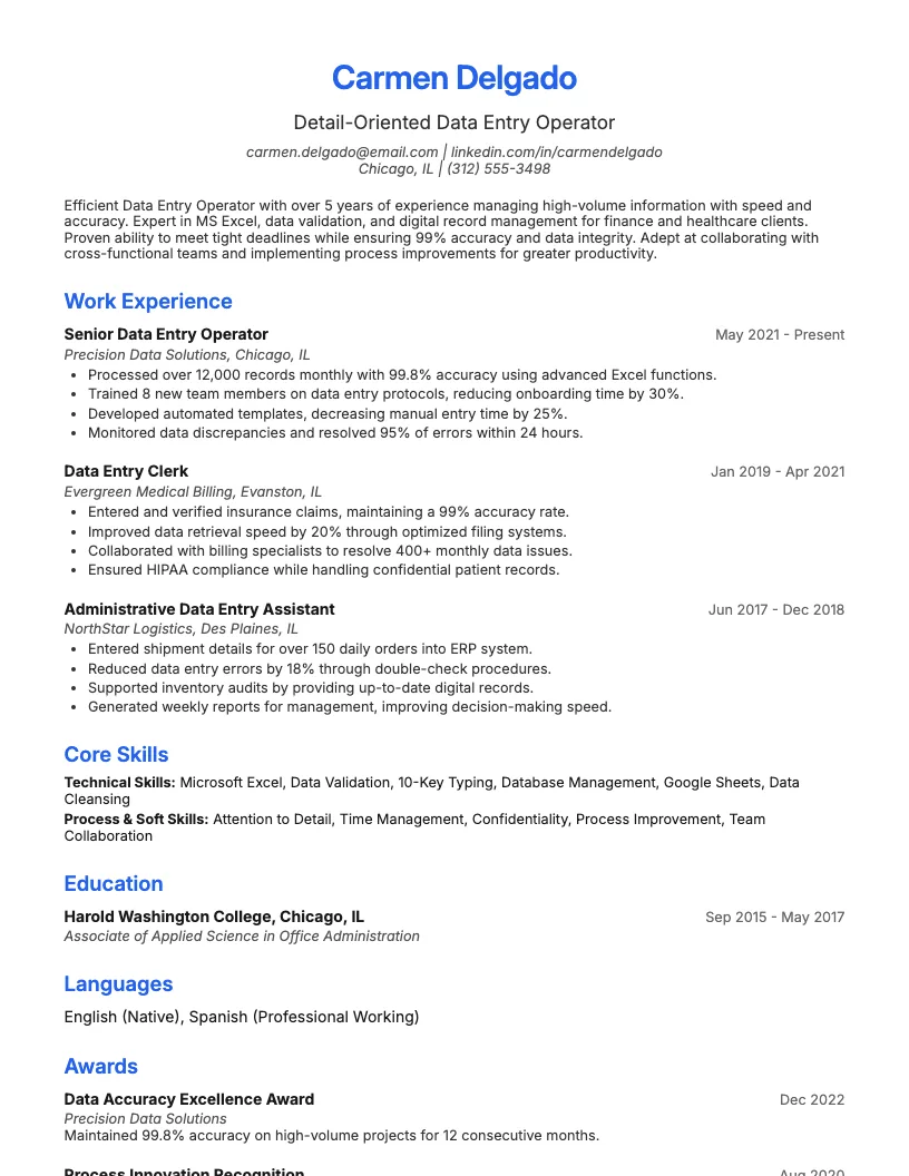 Data Entry Operator Resume Example
