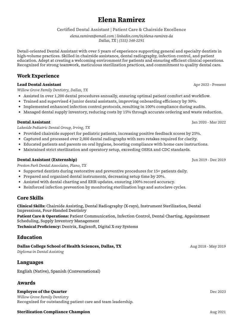 Dental Assistant Resume Template resume template