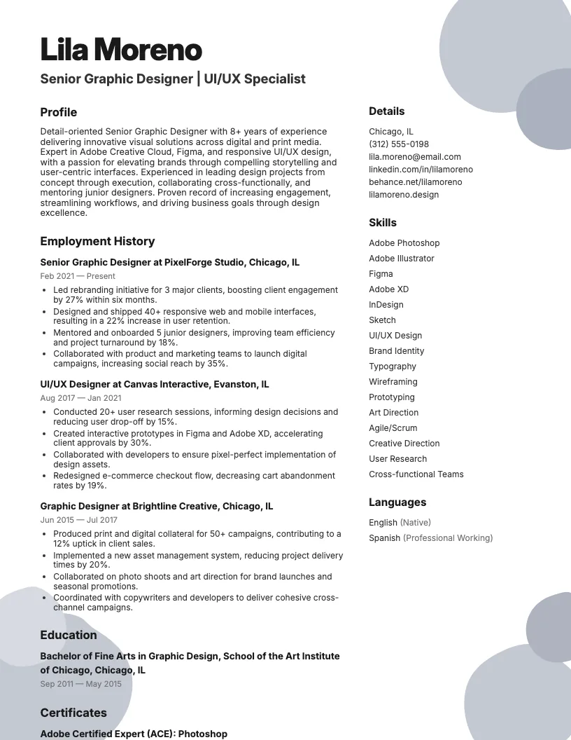 Design Resume Example