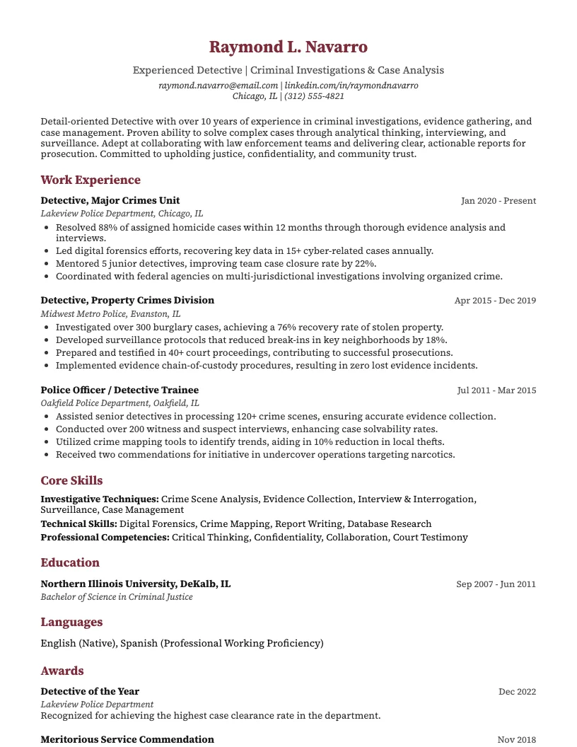 Detective Resume Example