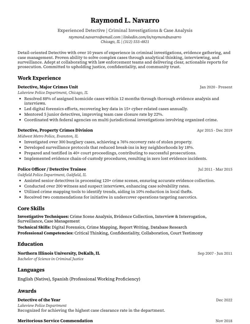 Detective Resume Example