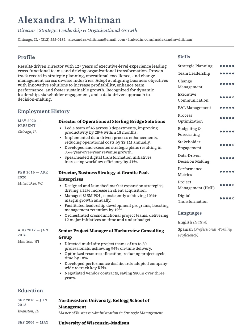 Director Resume Example