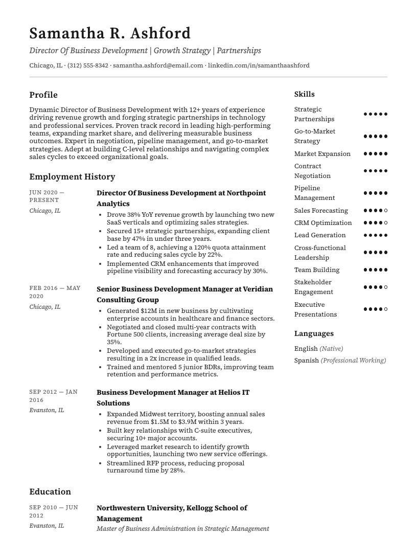 Director of Business Development resume example